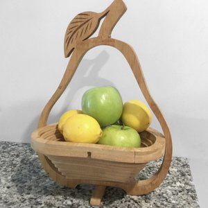 Vintage Collapsible FRUIT Bowl in Bamboo with Pear Motif